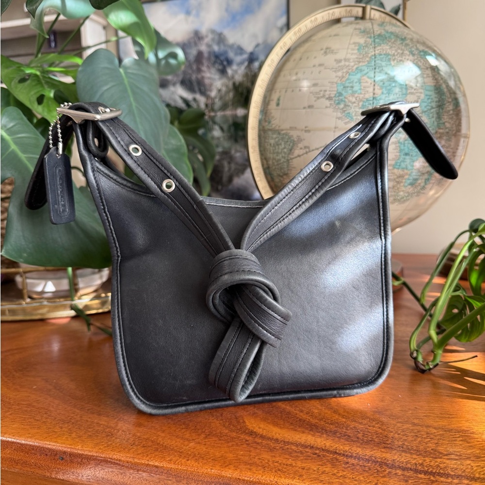 Coach Black Leather Hobo Bag with Knotted Detail